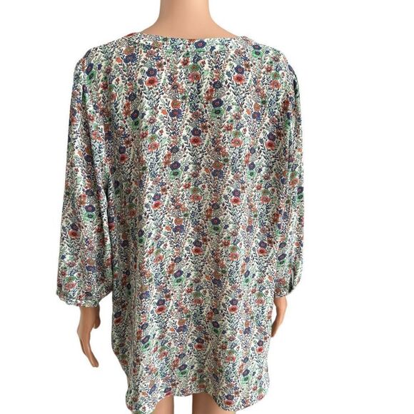 Rose & Olive Women's Ivory/Blue/Green Floral Boho/Peasant Tie Neck size 1X - Picture 3 of 7